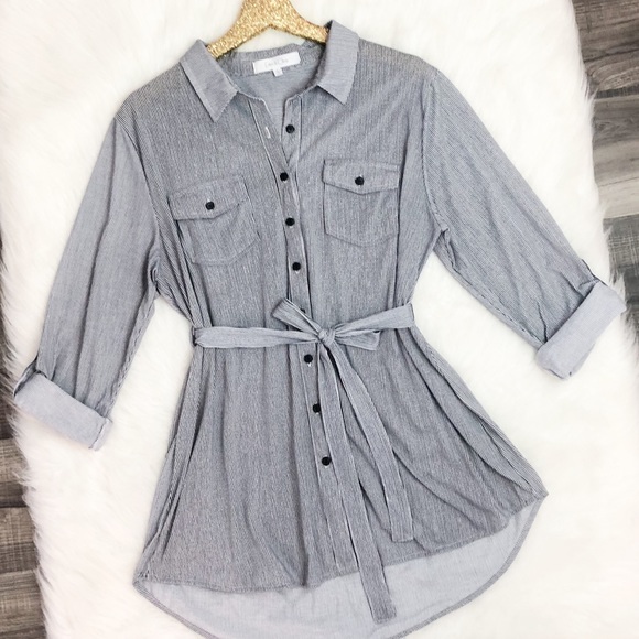 Eden & Olivia Tops - Eden & Olivia Tie Waist Striped Tunic Top